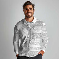 Tokelau White Sunday Long Sleeve Polo Shirt Lotu Tamaiti Ngatu Tokelau Feletoa Manulua LT9 - Polynesian Pride