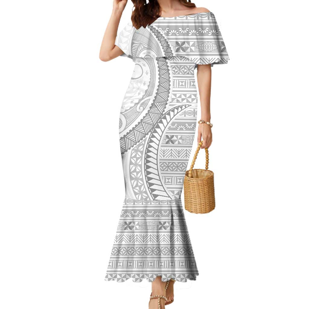 Tokelau White Sunday Mermaid Dress Lotu Tamaiti Ngatu Tokelau Feletoa Manulua - Polynesian Pride