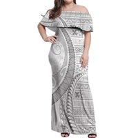 Tokelau White Sunday Off Shoulder Maxi Dress Lotu Tamaiti Ngatu Tokelau Feletoa Manulua LT9 Women White - Polynesian Pride