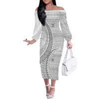 Tokelau White Sunday Off The Shoulder Long Sleeve Dress Lotu Tamaiti Ngatu Tokelau Feletoa Manulua LT9 Women White - Polynesian Pride