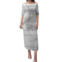 Tokelau White Sunday Puletasi Lotu Tamaiti Ngatu Tokelau Feletoa Manulua LT9 Long Dress White - Polynesian Pride