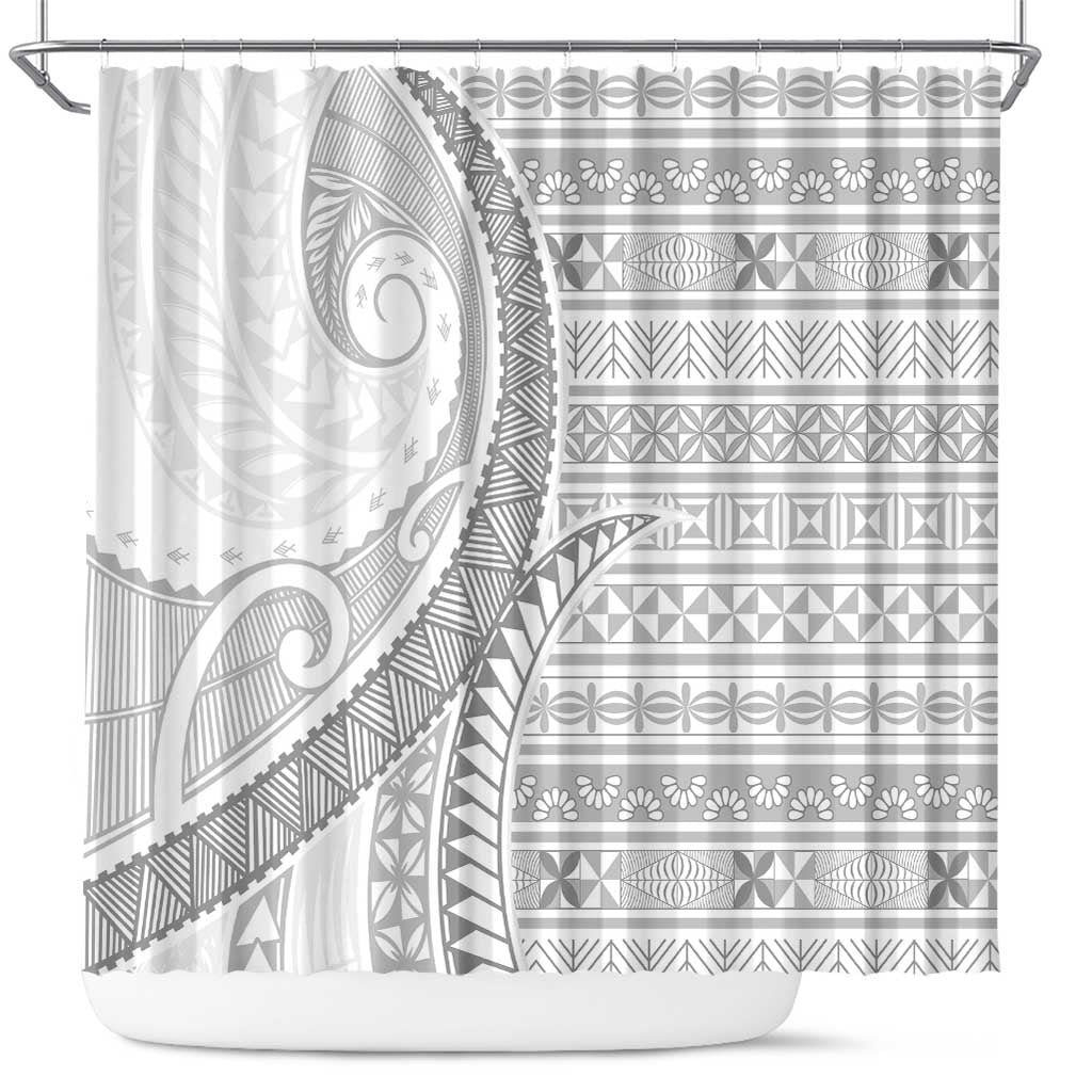 Tokelau White Sunday Shower Curtain Lotu Tamaiti Ngatu Tokelau Feletoa Manulua LT9 White - Polynesian Pride
