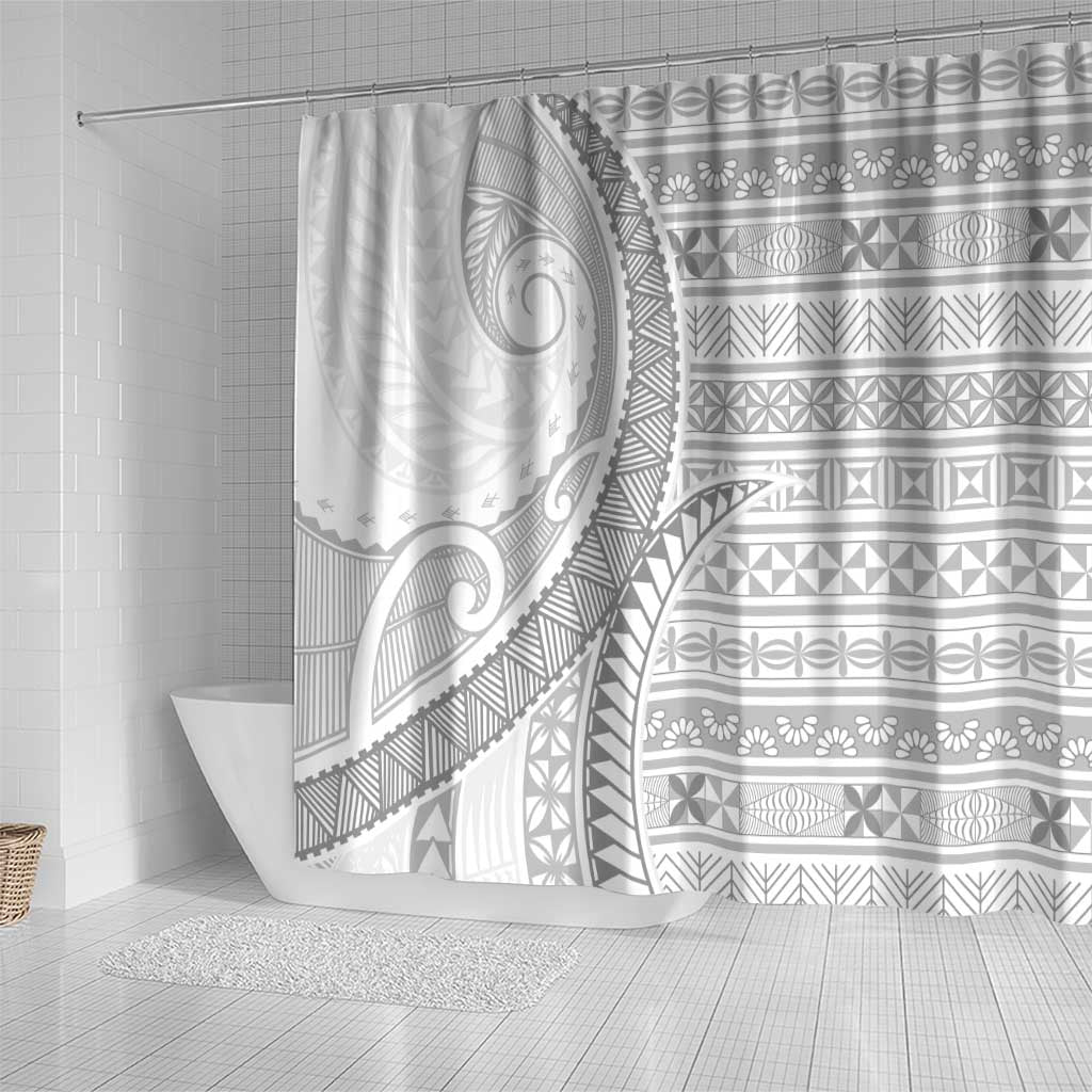 Tokelau White Sunday Shower Curtain Lotu Tamaiti Ngatu Tokelau Feletoa Manulua LT9 - Polynesian Pride