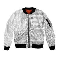 Tokelau White Sunday Sleeve Zip Bomber Jacket Lotu Tamaiti Ngatu Tokelau Feletoa Manulua LT9 Unisex White - Polynesian Pride