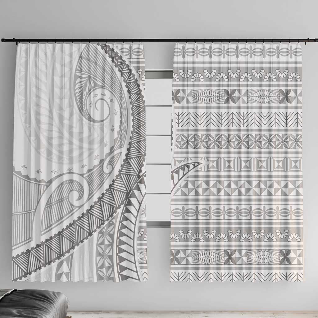 Tokelau White Sunday Window Curtain Lotu Tamaiti Ngatu Tokelau Feletoa Manulua LT9 With Hooks White - Polynesian Pride