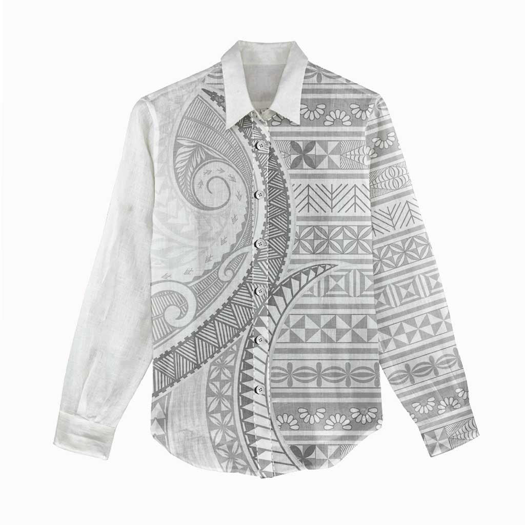 Tokelau White Sunday Women Casual Shirt Lotu Tamaiti Ngatu Tokelau Feletoa Manulua LT9 - Polynesian Pride