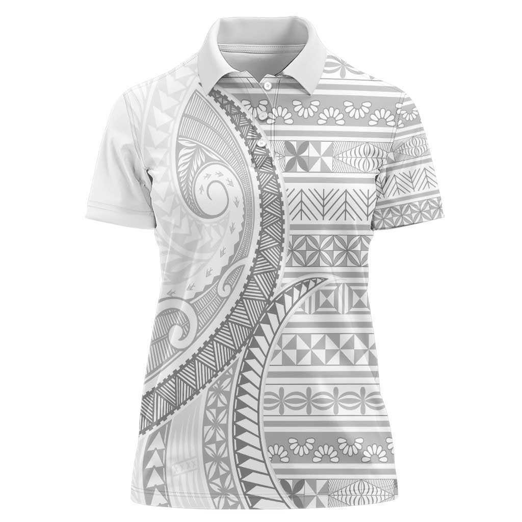 Tokelau White Sunday Women Polo Shirt Lotu Tamaiti Ngatu Tokelau Feletoa Manulua - Polynesian Pride