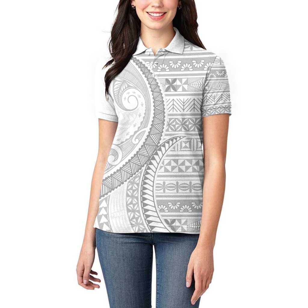 Tokelau White Sunday Women Polo Shirt Lotu Tamaiti Ngatu Tokelau Feletoa Manulua - Polynesian Pride