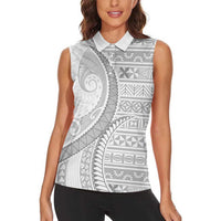 Tokelau White Sunday Women Sleeveless Polo Shirt Lotu Tamaiti Ngatu Tokelau Feletoa Manulua LT9 - Polynesian Pride