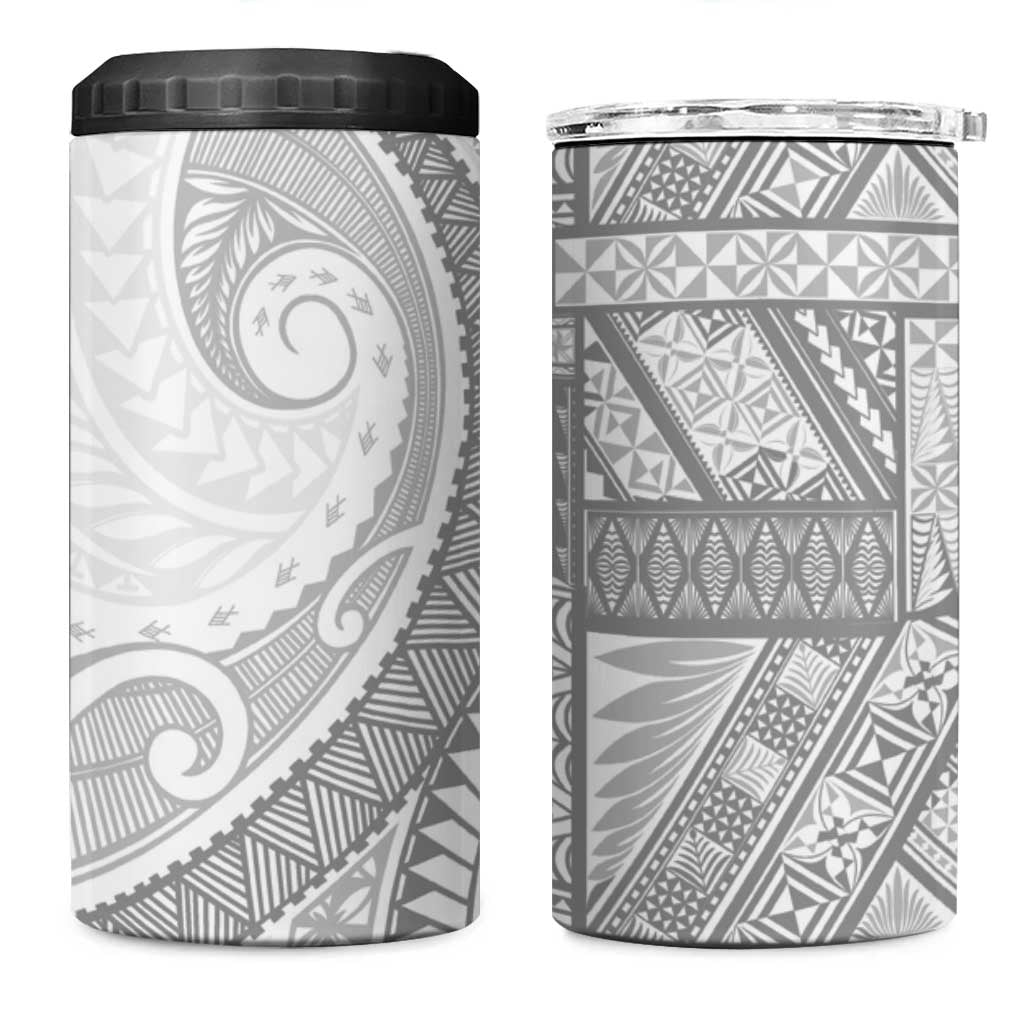 Tonga White Sunday 4 in 1 Can Cooler Tumbler Lotu Tamaiti Ngatu Tribal LT9 One Size: 16 oz White - Polynesian Pride