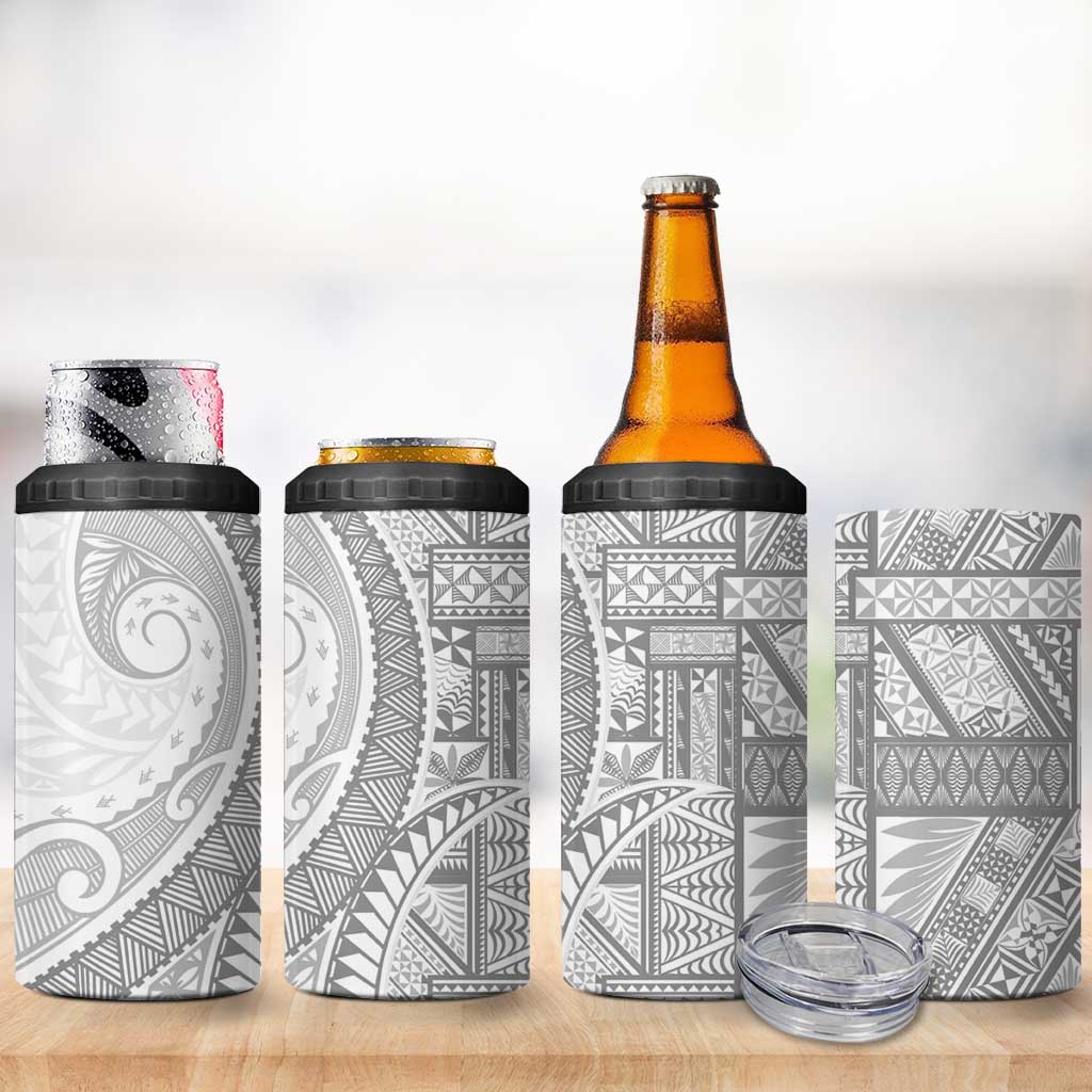 Tonga White Sunday 4 in 1 Can Cooler Tumbler Lotu Tamaiti Ngatu Tribal LT9 - Polynesian Pride