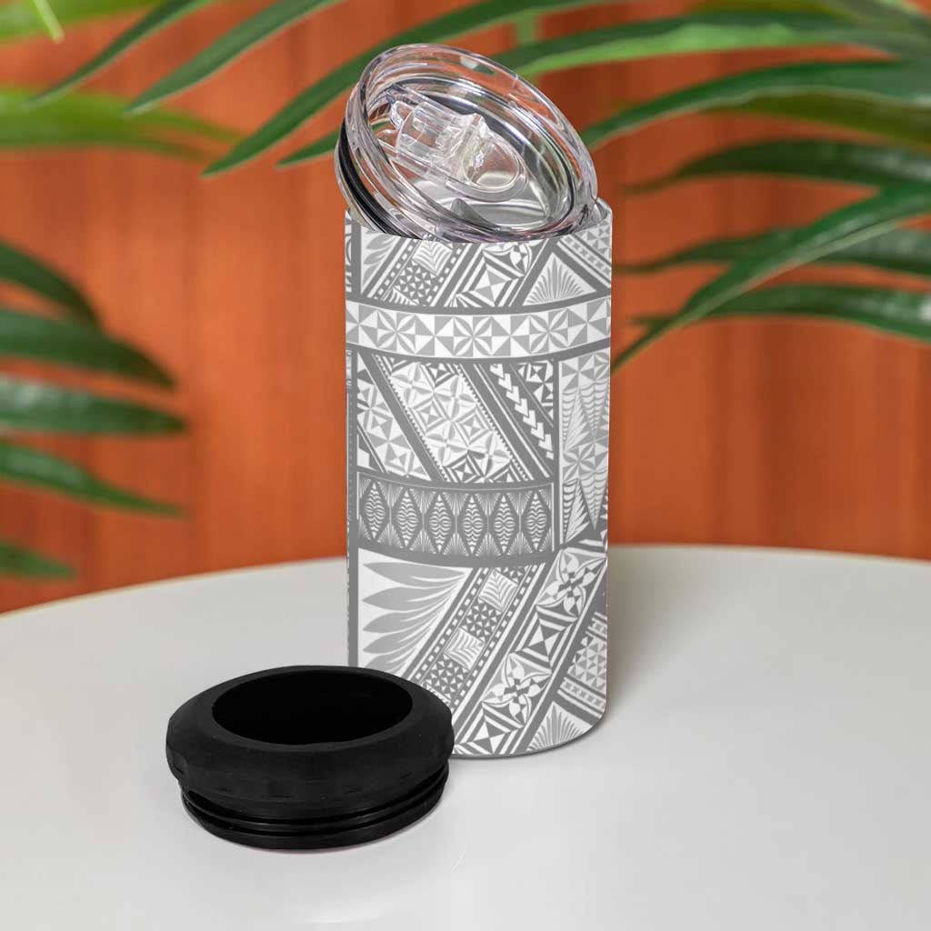 Tonga White Sunday 4 in 1 Can Cooler Tumbler Lotu Tamaiti Ngatu Tribal LT9 - Polynesian Pride
