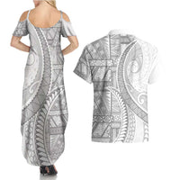 Tonga White Sunday Couples Matching Summer Maxi Dress and Hawaiian Shirt Lotu Tamaiti Ngatu Tribal LT9 - Polynesian Pride