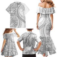 Tonga White Sunday Family Matching Mermaid Dress and Hawaiian Shirt Lotu Tamaiti Ngatu Tribal LT9 - Polynesian Pride