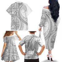 Tonga White Sunday Family Matching Off The Shoulder Long Sleeve Dress and Hawaiian Shirt Lotu Tamaiti Ngatu Tribal LT9 - Polynesian Pride