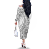 Tonga White Sunday Family Matching Off The Shoulder Long Sleeve Dress and Hawaiian Shirt Lotu Tamaiti Ngatu Tribal LT9 - Polynesian Pride