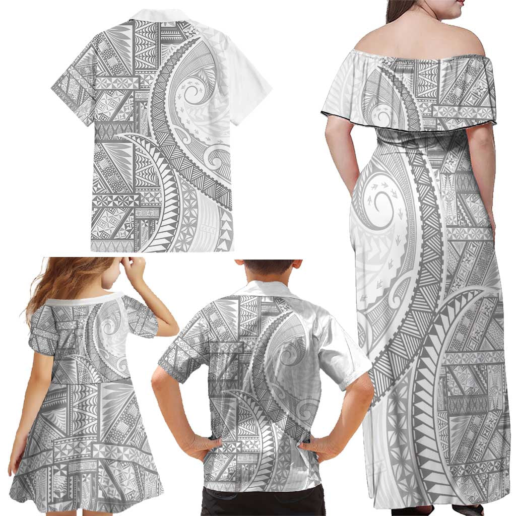 Tonga White Sunday Family Matching Off Shoulder Maxi Dress and Hawaiian Shirt Lotu Tamaiti Ngatu Tribal LT9 - Polynesian Pride