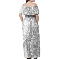 Tonga White Sunday Family Matching Off Shoulder Maxi Dress and Hawaiian Shirt Lotu Tamaiti Ngatu Tribal LT9 - Polynesian Pride
