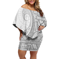 Tonga White Sunday Family Matching Off Shoulder Short Dress and Hawaiian Shirt Lotu Tamaiti Ngatu Tribal LT9 Mom's Dress White - Polynesian Pride