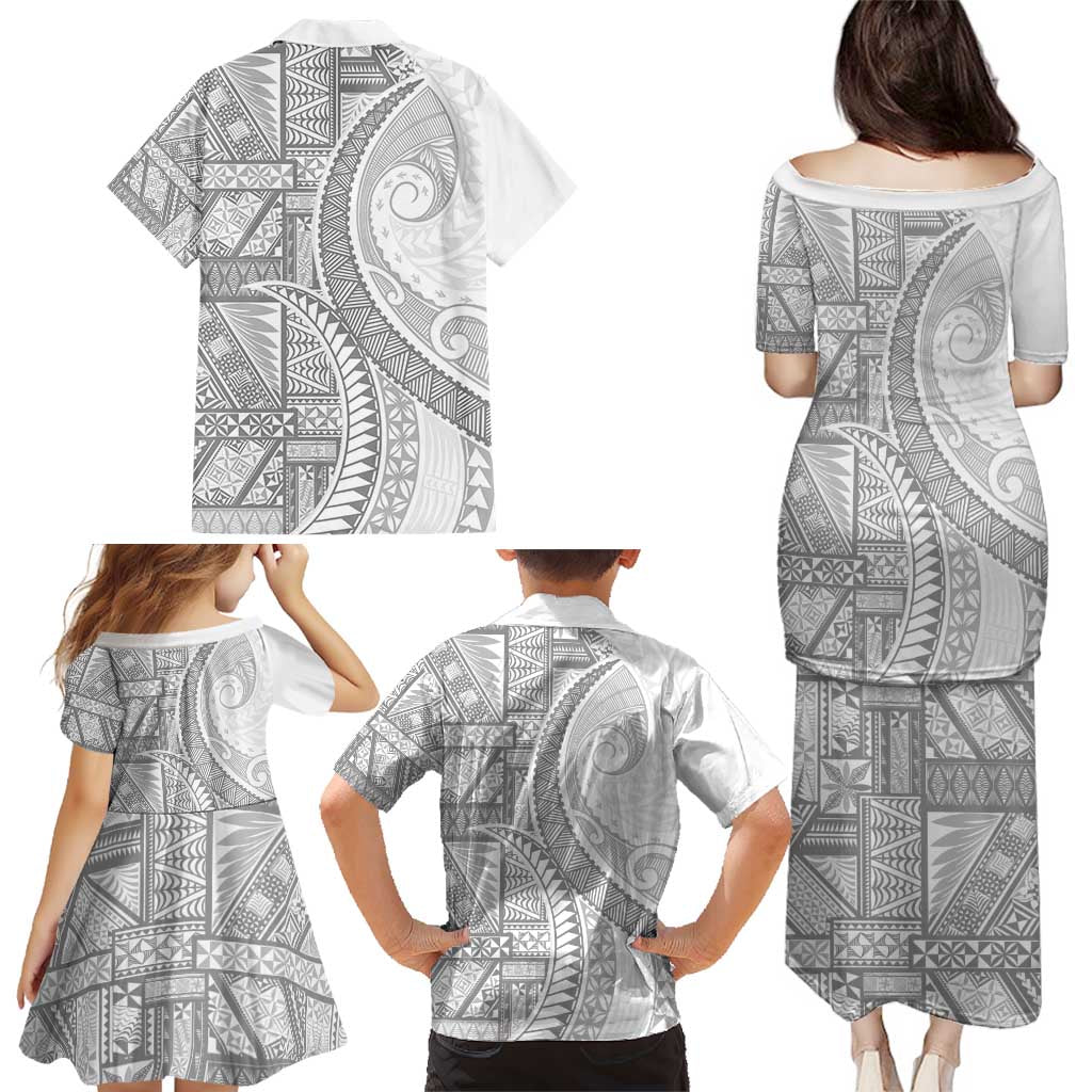 Tonga White Sunday Family Matching Puletasi and Hawaiian Shirt Lotu Tamaiti Ngatu Tribal LT9 - Polynesian Pride