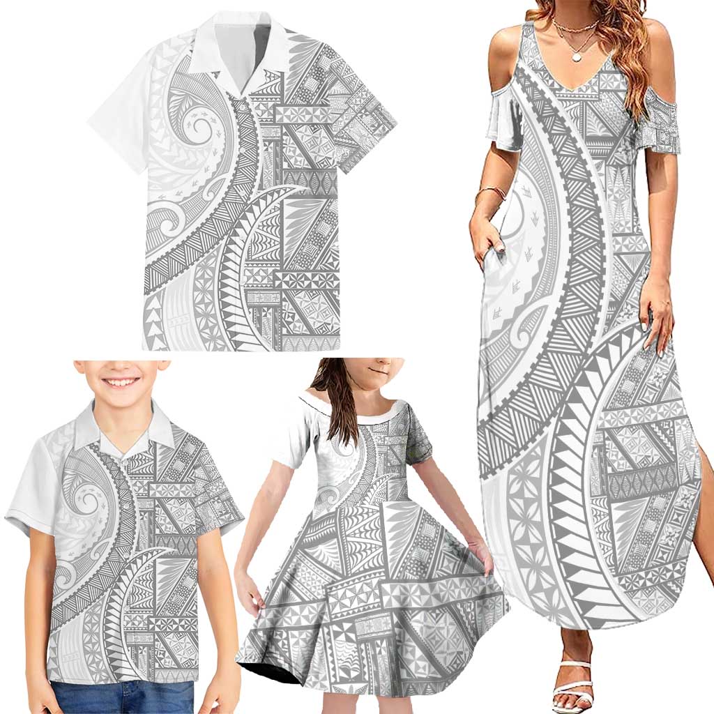 Tonga White Sunday Family Matching Summer Maxi Dress and Hawaiian Shirt Lotu Tamaiti Ngatu Tribal LT9 - Polynesian Pride