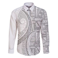 Tonga White Sunday Family Matching Tank Maxi Dress and Hawaiian Shirt Lotu Tamaiti Ngatu Tribal LT9 Dad's Shirt - Long Sleeve White - Polynesian Pride