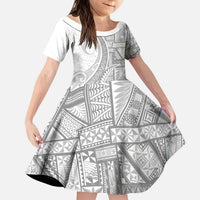 Tonga White Sunday Kid Short Sleeve Dress Lotu Tamaiti Ngatu Tribal LT9 KID White - Polynesian Pride