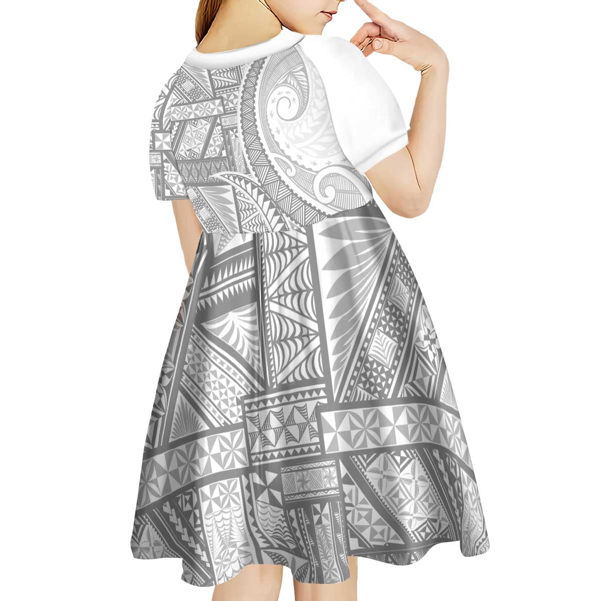 Tonga White Sunday Kid Short Sleeve Dress Lotu Tamaiti Ngatu Tribal LT9 - Polynesian Pride
