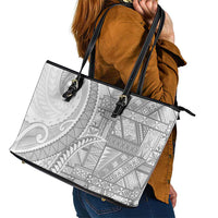 Tonga White Sunday Leather Tote Bag Lotu Tamaiti Ngatu Tribal - Polynesian Pride