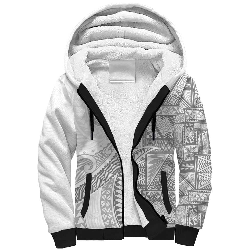 Tonga White Sunday Sherpa Hoodie Lotu Tamaiti Ngatu Tribal LT9 Unisex White - Polynesian Pride