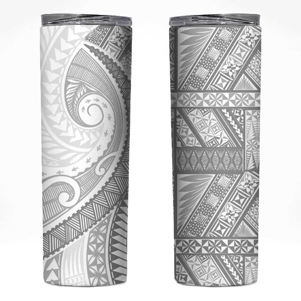 Tonga White Sunday Skinny Tumbler Lotu Tamaiti Ngatu Tribal LT9 White - Polynesian Pride
