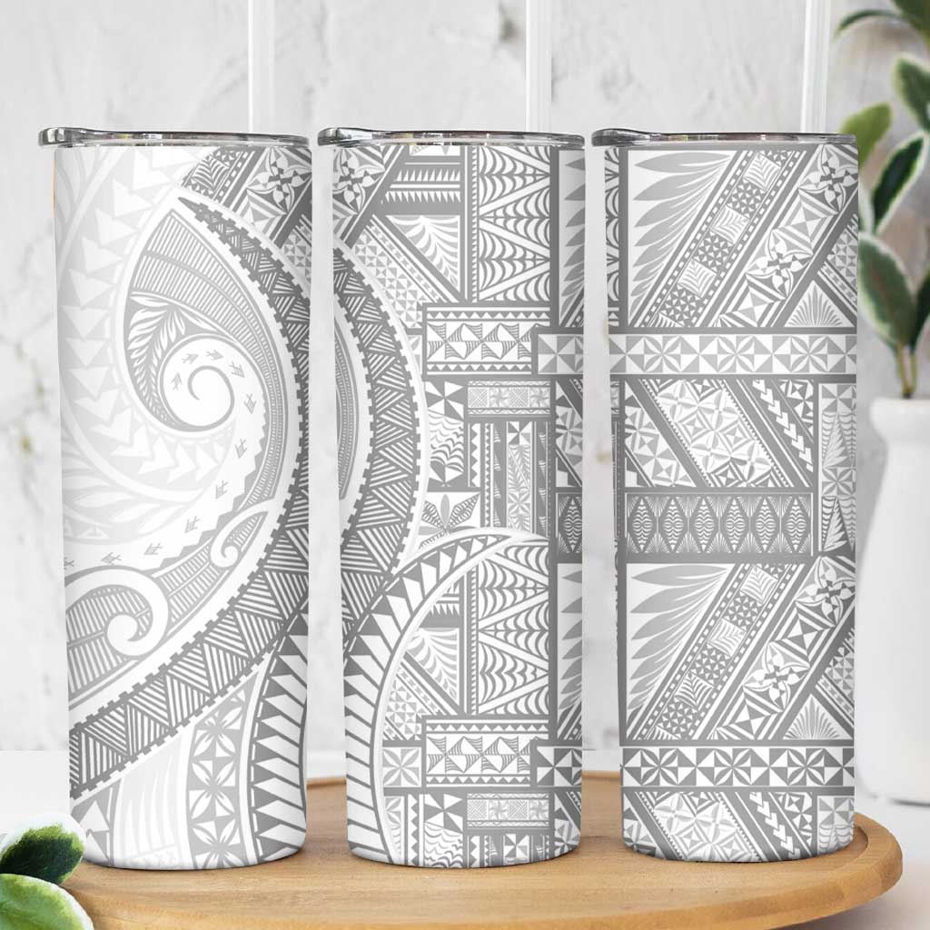 Tonga White Sunday Skinny Tumbler Lotu Tamaiti Ngatu Tribal LT9 - Polynesian Pride