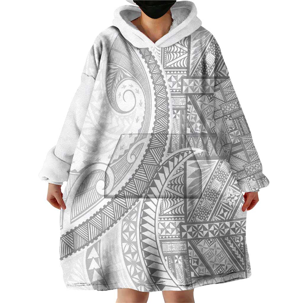 Tonga White Sunday Wearable Blanket Hoodie Lotu Tamaiti Ngatu Tribal LT9 - Polynesian Pride