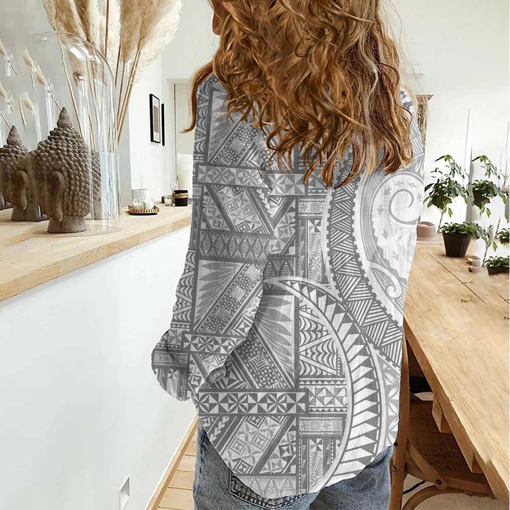 Tonga White Sunday Women Casual Shirt Lotu Tamaiti Ngatu Tribal LT9 - Polynesian Pride