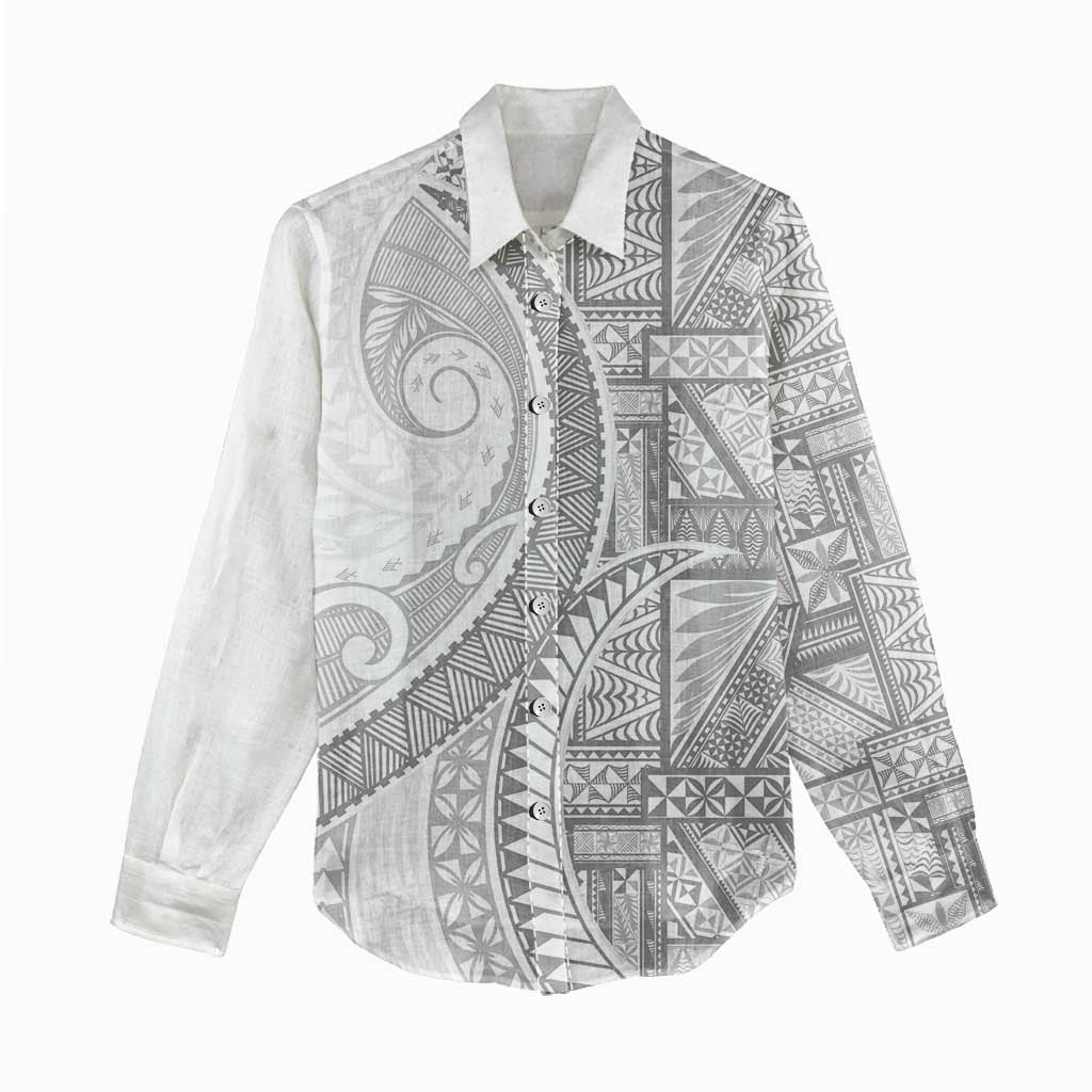 Tonga White Sunday Women Casual Shirt Lotu Tamaiti Ngatu Tribal LT9 - Polynesian Pride
