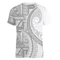 Tonga White Sunday Women V-Neck T-Shirt Lotu Tamaiti Ngatu Tribal LT9 - Polynesian Pride