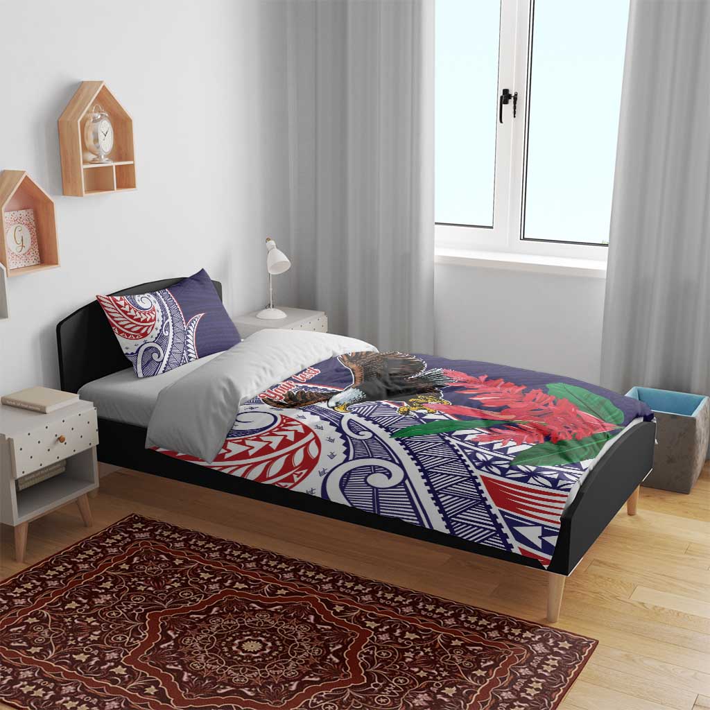 American Samoa Bald Eagle Personalized Bedding Set Polynesian Teuila Flowers - Polynesian Pride
