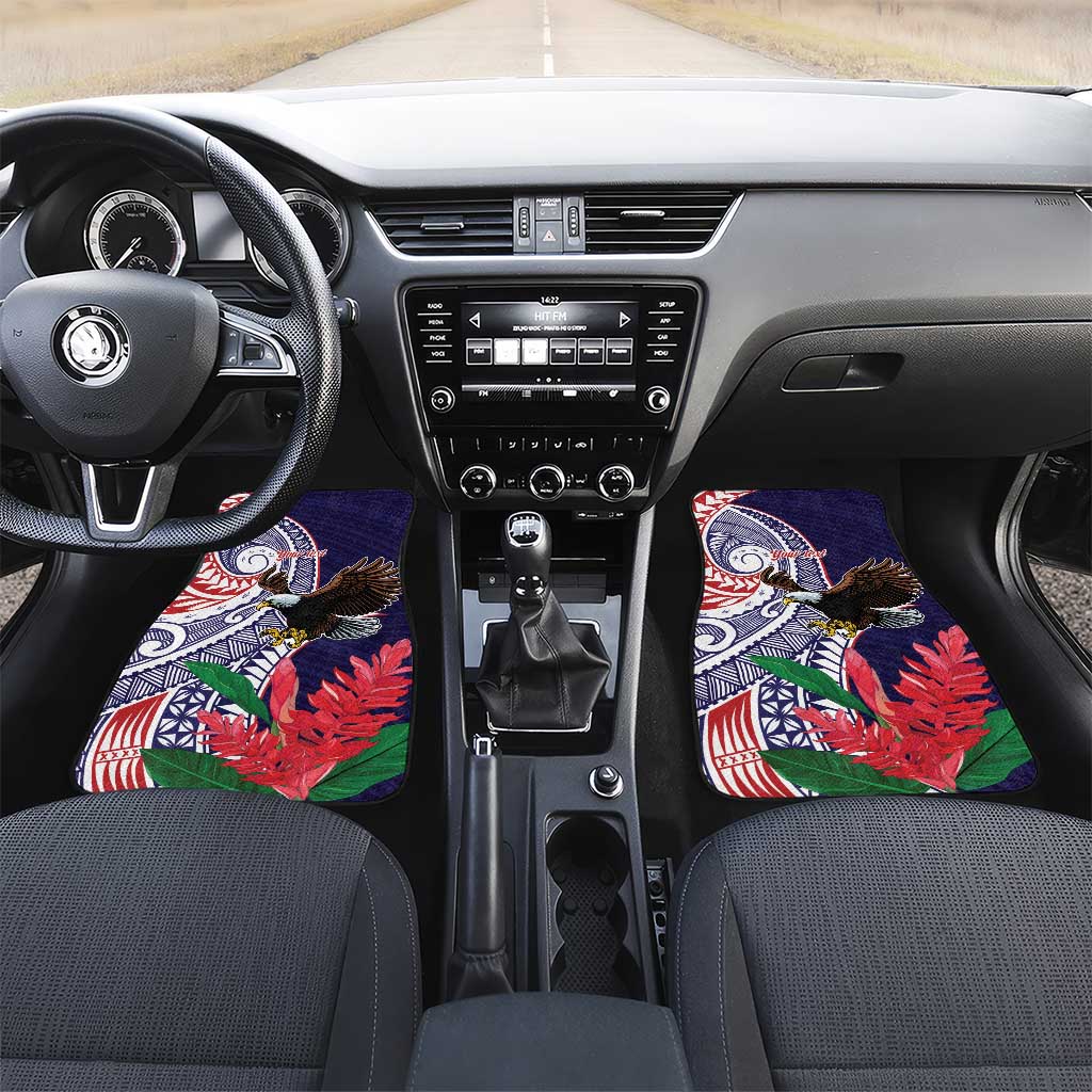 American Samoa Bald Eagle Personalized Car Mats Polynesian Teuila Flowers - Polynesian Pride