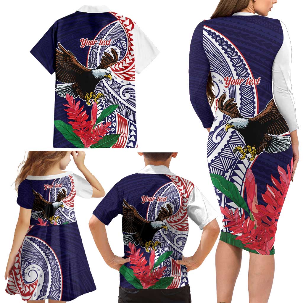 American Samoa Bald Eagle Personalized Family Matching Long Sleeve Bodycon Dress and Hawaiian Shirt Polynesian Teuila Flowers LT9 - Polynesian Pride
