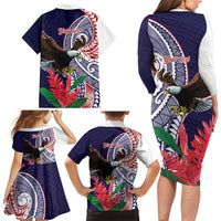American Samoa Bald Eagle Personalized Family Matching Long Sleeve Bodycon Dress and Hawaiian Shirt Polynesian Teuila Flowers LT9 - Polynesian Pride