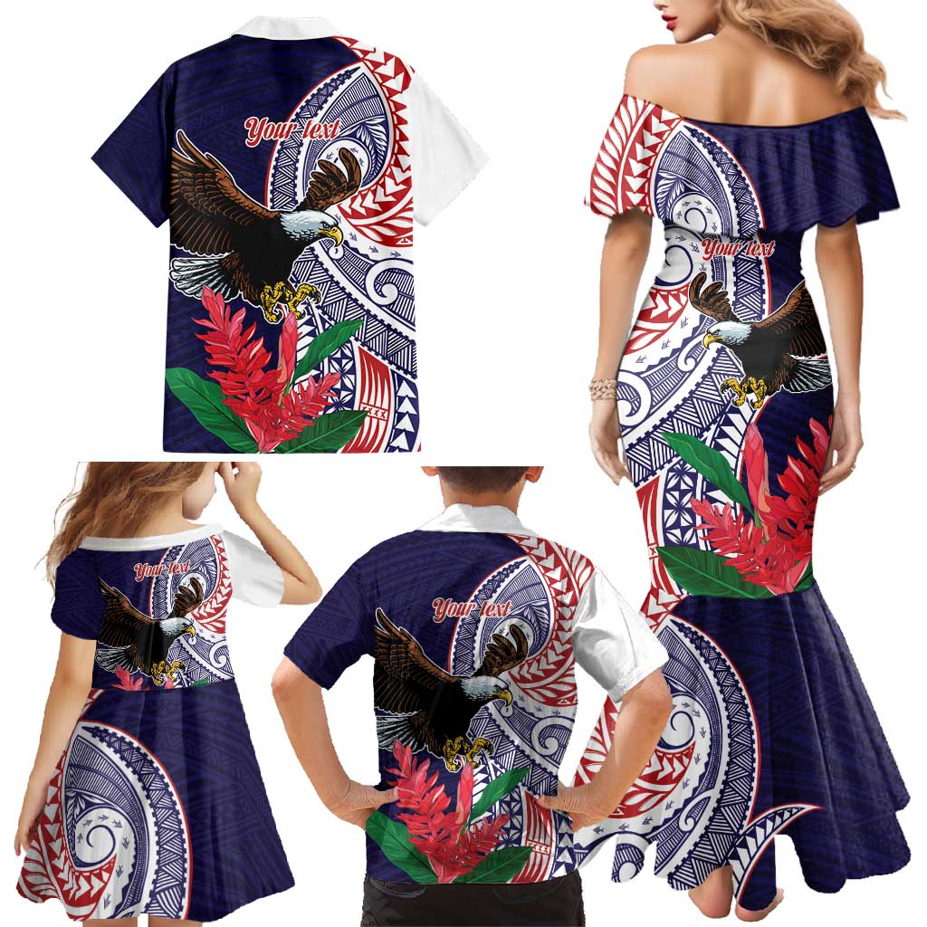 American Samoa Bald Eagle Personalized Family Matching Mermaid Dress and Hawaiian Shirt Polynesian Teuila Flowers LT9 - Polynesian Pride