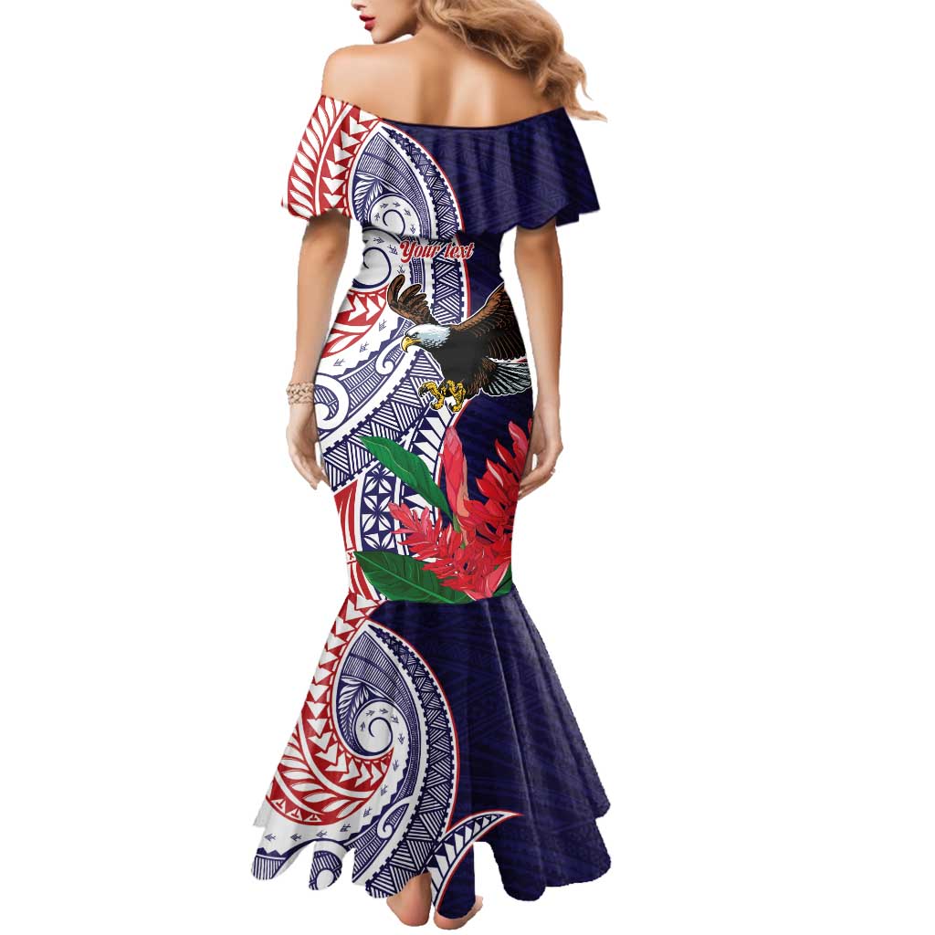 American Samoa Bald Eagle Personalized Family Matching Mermaid Dress and Hawaiian Shirt Polynesian Teuila Flowers LT9 - Polynesian Pride