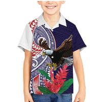 American Samoa Bald Eagle Personalized Family Matching Mermaid Dress and Hawaiian Shirt Polynesian Teuila Flowers LT9 Son's Shirt Blue - Polynesian Pride