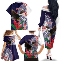 American Samoa Bald Eagle Personalized Family Matching Off The Shoulder Long Sleeve Dress and Hawaiian Shirt Polynesian Teuila Flowers LT9 - Polynesian Pride