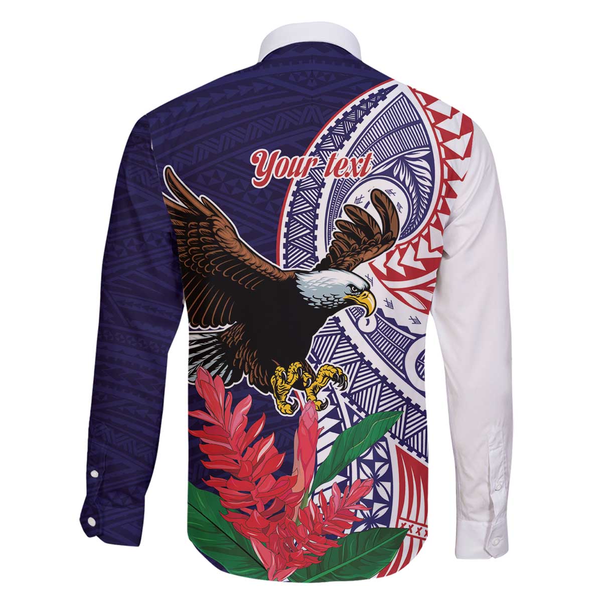 American Samoa Bald Eagle Personalized Family Matching Off The Shoulder Long Sleeve Dress and Hawaiian Shirt Polynesian Teuila Flowers LT9 - Polynesian Pride