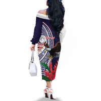 American Samoa Bald Eagle Personalized Family Matching Off The Shoulder Long Sleeve Dress and Hawaiian Shirt Polynesian Teuila Flowers LT9 - Polynesian Pride
