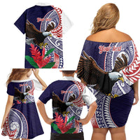 American Samoa Bald Eagle Personalized Family Matching Off Shoulder Short Dress and Hawaiian Shirt Polynesian Teuila Flowers LT9 - Polynesian Pride
