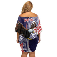 American Samoa Bald Eagle Personalized Family Matching Off Shoulder Short Dress and Hawaiian Shirt Polynesian Teuila Flowers LT9 - Polynesian Pride