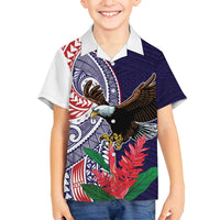 American Samoa Bald Eagle Personalized Family Matching Off Shoulder Short Dress and Hawaiian Shirt Polynesian Teuila Flowers LT9 Son's Shirt Blue - Polynesian Pride