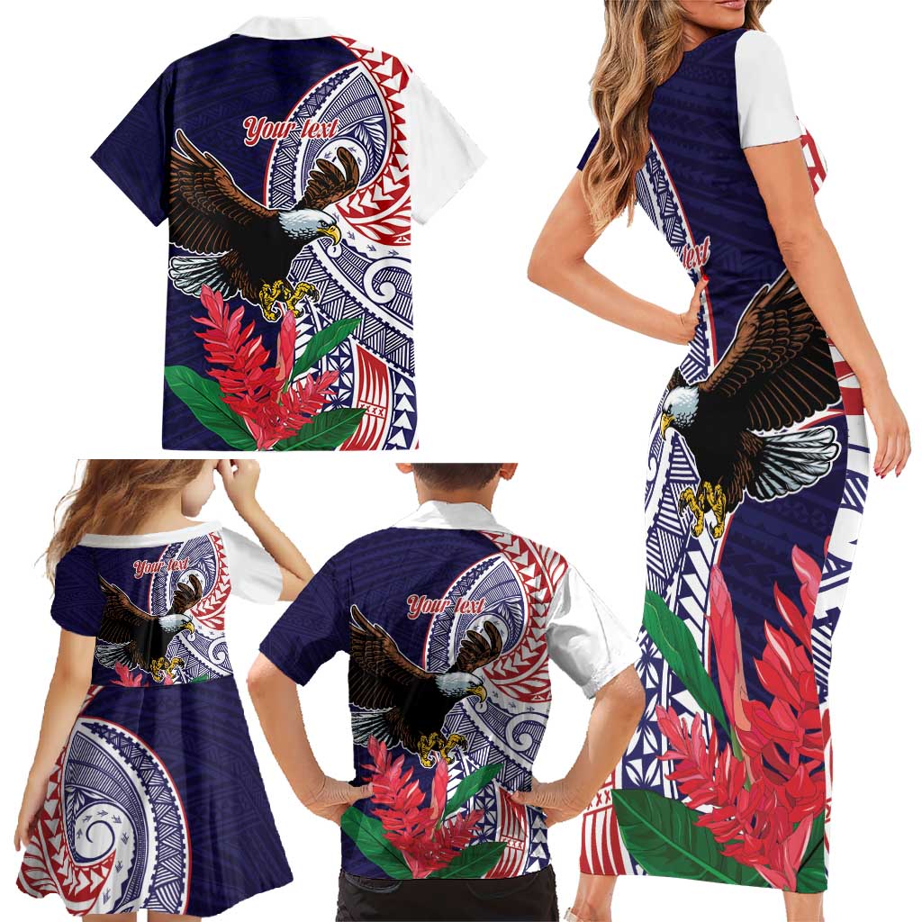 American Samoa Bald Eagle Personalized Family Matching Short Sleeve Bodycon Dress and Hawaiian Shirt Polynesian Teuila Flowers LT9 - Polynesian Pride